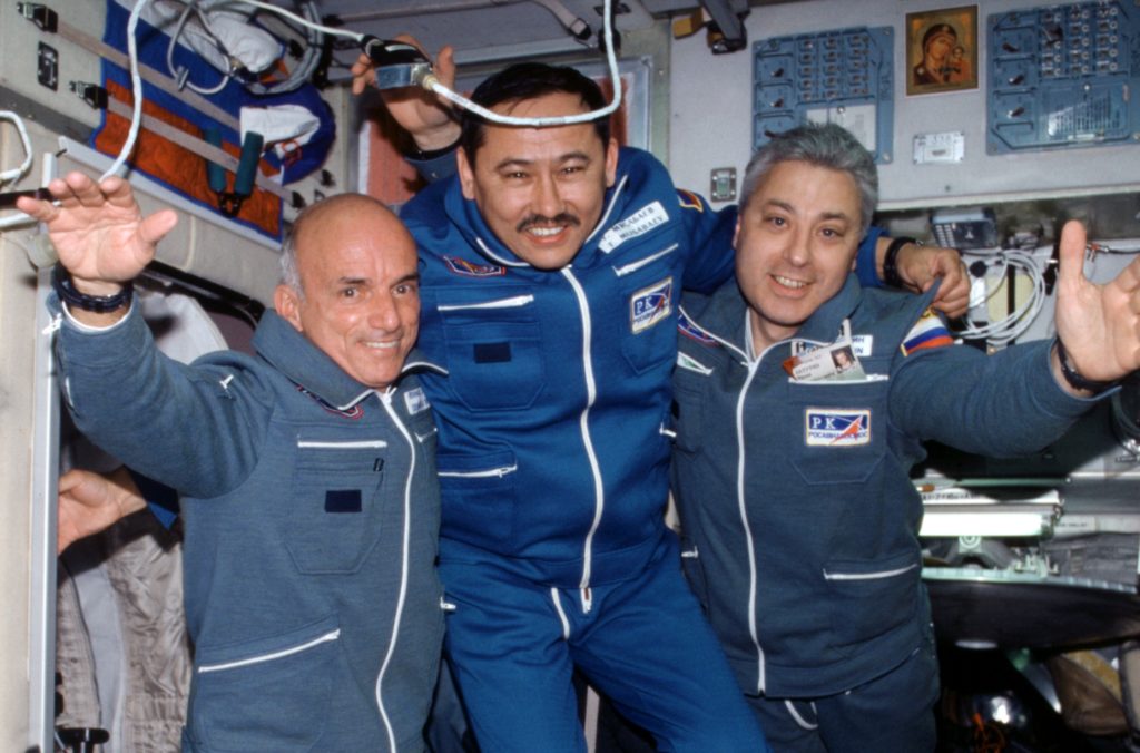 Dennis Tito (left) in ISS . Source : Wikipedia